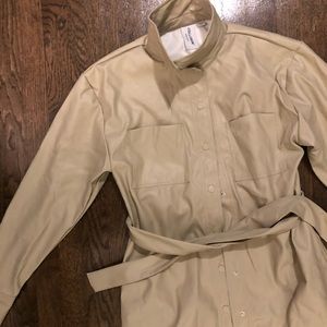 COLLUSION leather-look belted shirt dress in cream
